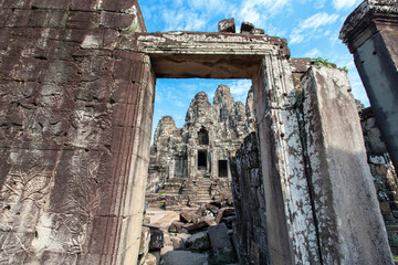 Fototapeta na wymiar Ruins of Bayon Temple, Angkor Wat complex, Siem Reap, Cambodia.