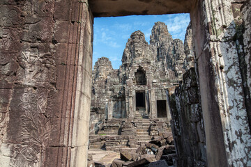 Ruins of Bayon Temple, Angkor Wat complex, Siem Reap, Cambodia.