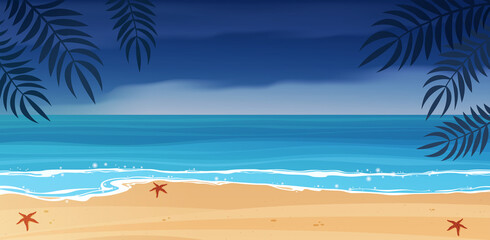 Tropical beach, blue sea and a palm tree.