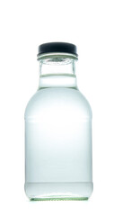 A clear crystal bottle on a white background