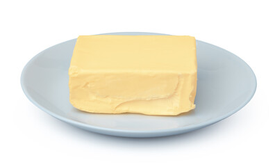 Butter on white plate isolated on white background