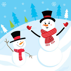 Cute Snowman on snowing