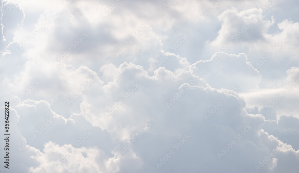 Poster white cloud background and texture. multi cloud layers in grey sky.