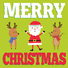 Merry Christmas text with Santa and Reindeer
