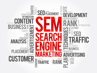 SEM - Search Engine Marketing word cloud, business concept background