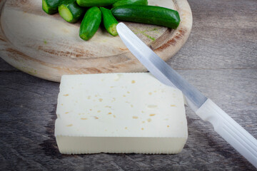Greek Cheese & Zucchini on Wooden Plate