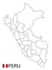 Peru map, black and white detailed outline regions of the country. Vector illustration