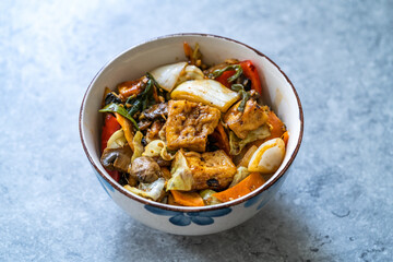Tofu with Black Bean Sauce and Vegetables.