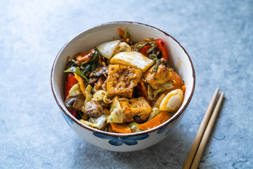 Tofu with Black Bean Sauce and Vegetables.