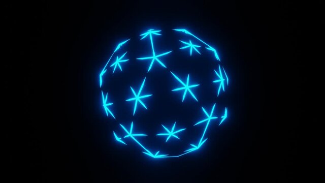 3D abstract circle rotating over a black background and rotating around its axis. Animated ball rotates in a loop