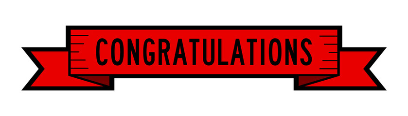 Vintage red color label banner with word congratulations on white background