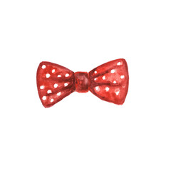 Watercolor illustration of a red bow on a white background