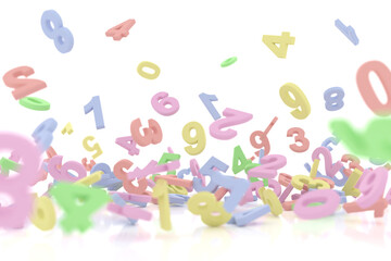 Abstract background of falling numbers. 3D rendering.