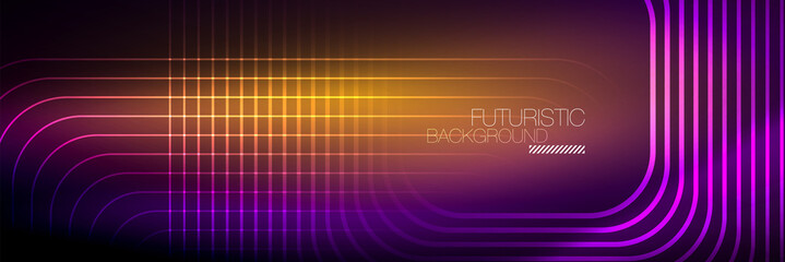 Shiny neon lines, stripes and waves, technology abstract background. Trendy abstract layout template for business or technology presentation, internet poster or web brochure cover, wallpaper