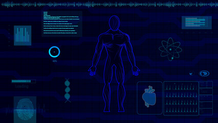 16:9 hud interface,f human body,hud biology elelemt,Display set of virtual interface elements,digital Human , Human Virtual Body, virtual screen interface as Modern medical technology,sci fi interface