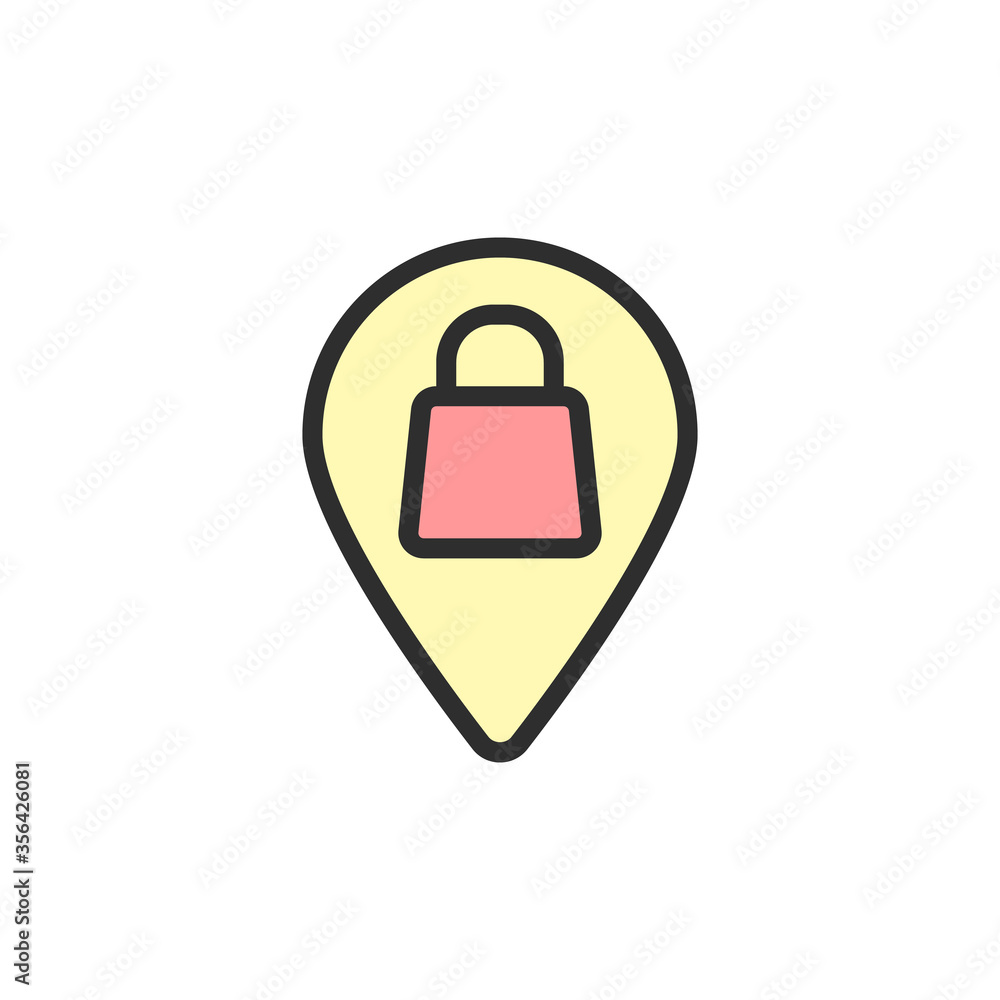 Poster location pin, package icon. simple color with outline vector elements of shopping center icons for u