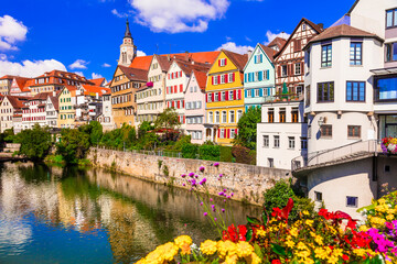 Travel in Germany . Beautiful floral colorful town Tubingen. Baden-wurttemberg