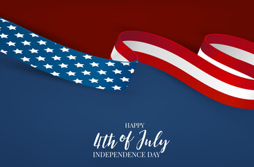 Happy 4th of July banner background. Waving USA national flag ribbon. Realistic vector illustration.