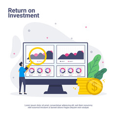 Return on investment concept with data graph in flat design