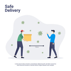 Safe delivery concept with social distancing in flat design