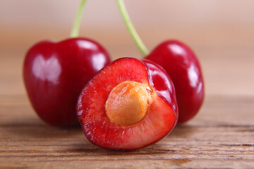 cherries on the wooden base