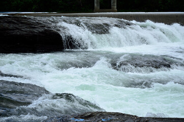 beautiful massive river flow and waterfalls in summer nature