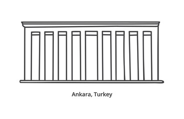 Vector illustration of Anitkabir - the mausoleum of Ataturk in Ankara, Turkey. Hand drawn doodle landmark isolated on white. Ankara symbol. Icon design in modern line style.