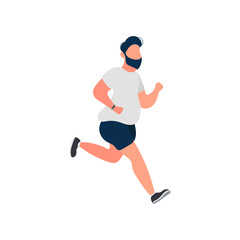 Fototapeta na wymiar Fat man is running. Running fat guy. The concept of weight loss and a healthy lifestyle. Isolated. Vector