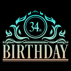 Luxury 34th Birthday Logo illustration vector