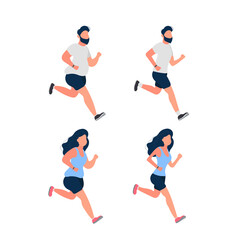 Fototapeta na wymiar Set of running fat people. Fat man and woman are running. The concept of weight loss and a healthy lifestyle. Isolated. Vector