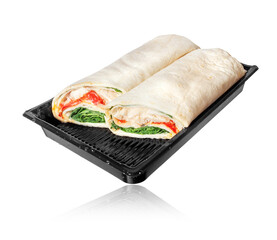Chicken fillet and fresh vegetables wrapped in pita bread