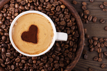 Cappuccino with coffee beans