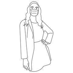 woman wear mask and do pose outline vector illustration 