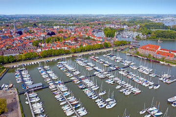 Obraz premium Aerial from the harbor and traditional village Hoorn in the Netherlands
