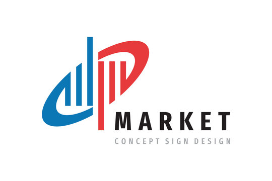 Market business logo design. Marketing exchange graphic concept sign. Development strategy symbol. Statistic analytic creative sign. Vector illustration. 