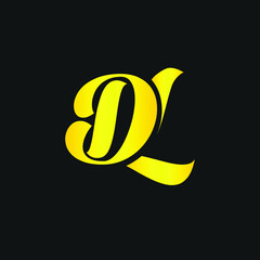 DL initial logo circle shape vector black and gold.