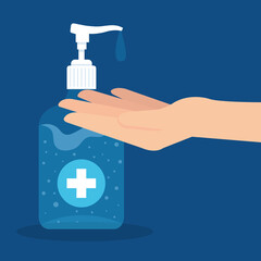 hand sanitizer pump bottle, washing gel, self protect from covid 19, disinfect hand concept vector illustration design