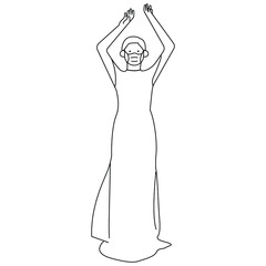woman wear mask her hand straight up pose outline vector illustration 