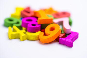 Fototapeta premium Math Number colorful on white background, Education study mathematics learning teach concept.