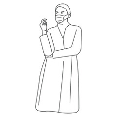 woman wear mask looking at the right side outline vector illustration 