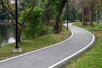 walk path and running track in public park.
