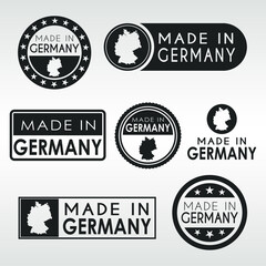 Stamps of Made in Germany Set. German Product Emblem Design. Export Vector Map.
