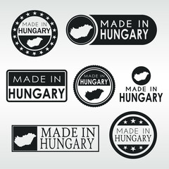 Stamps of Made in Hungary Set. Hungarian Product Emblem Design. Export Vector Map.