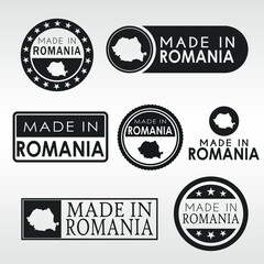 Stamps of Made in Romania Set. Product Emblem Design. Export Vector Map.