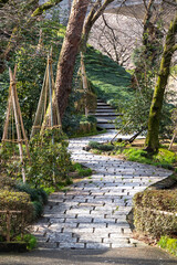 Bricks walk path and green nature environment in public parl of JAPAN.