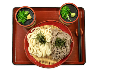 Cold noodles is famous japanese food in old and hand made bwol and tray.