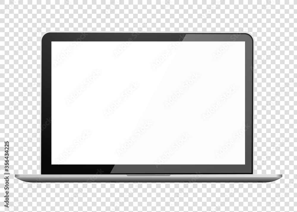 Poster realistic laptop front view. notebook empty screen