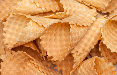 Waffle ice cream homemade cones background. Sweet, summer concept.