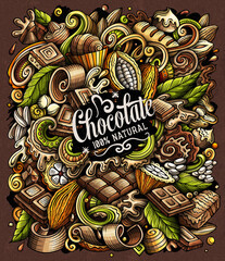 Chocolate hand drawn vector doodles illustration. Choco poster design