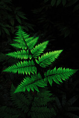 Green fern in the forest while raining